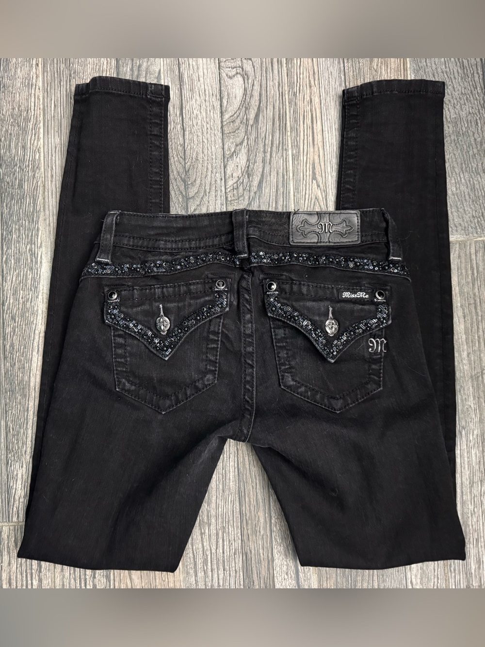 Miss Me Black Sequin Trim Back Pocket Jeans